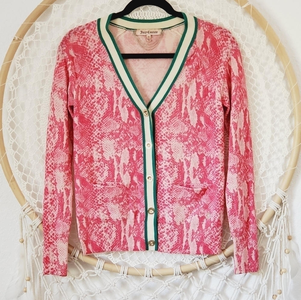 Juicy Couture Cardigan Sweater 100% Wool Y2K Barbiecore Python Pink XS